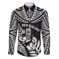 Custom New Zealand Rugby Family Matching Off Shoulder Maxi Dress and Hawaiian Shirt Silver Fern Maori Pattern DT04 Dad's Shirt - Long Sleeve Black - Polynesian Pride