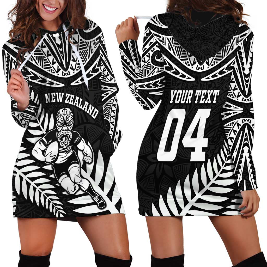 Custom New Zealand Rugby Hoodie Dress Silver Fern Maori Pattern