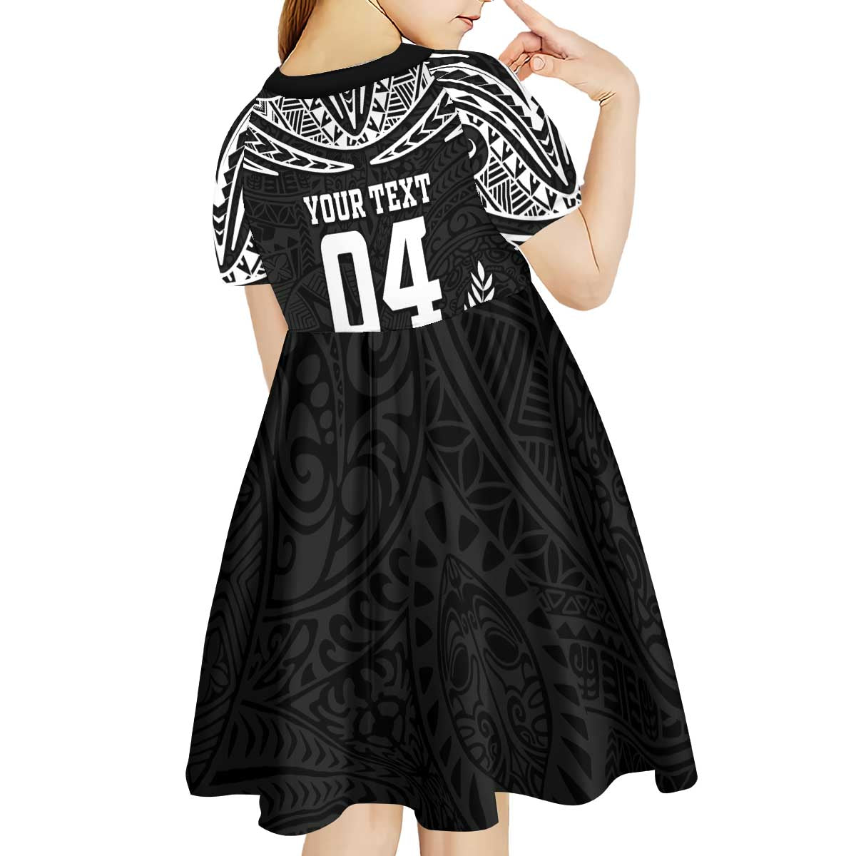 Custom New Zealand Rugby Kid Short Sleeve Dress Silver Fern Maori Pattern