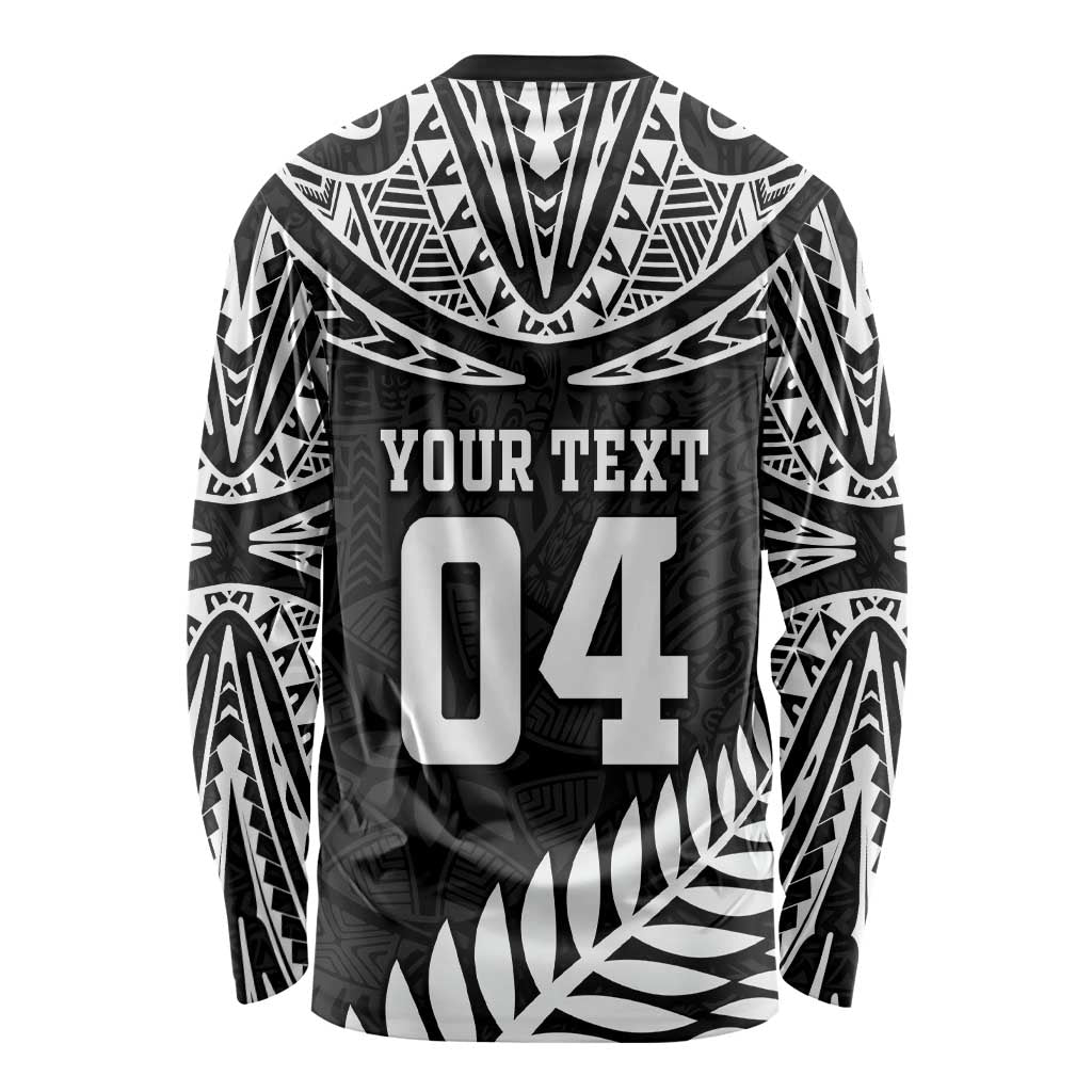 Custom New Zealand Rugby Long Sleeve Shirt Silver Fern Maori Pattern