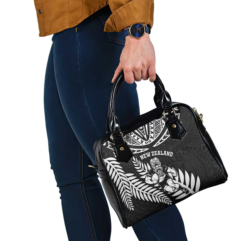 New Zealand Rugby Shoulder Handbag Silver Fern Maori Pattern