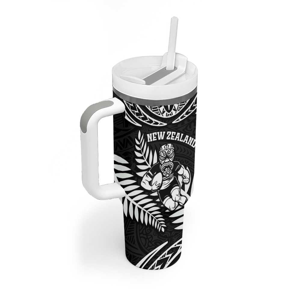 Custom New Zealand Rugby Tumbler With Handle Silver Fern Maori Pattern
