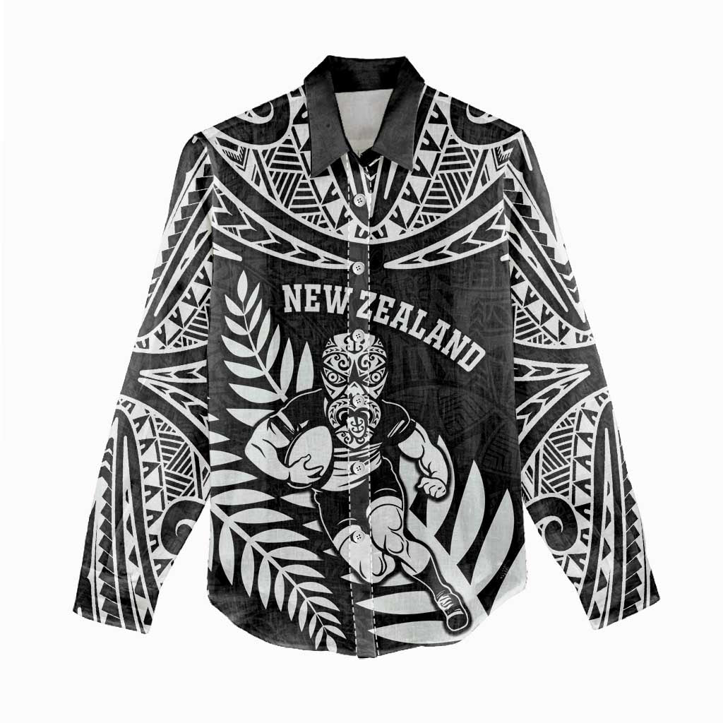 Custom New Zealand Rugby Women Casual Shirt Silver Fern Maori Pattern