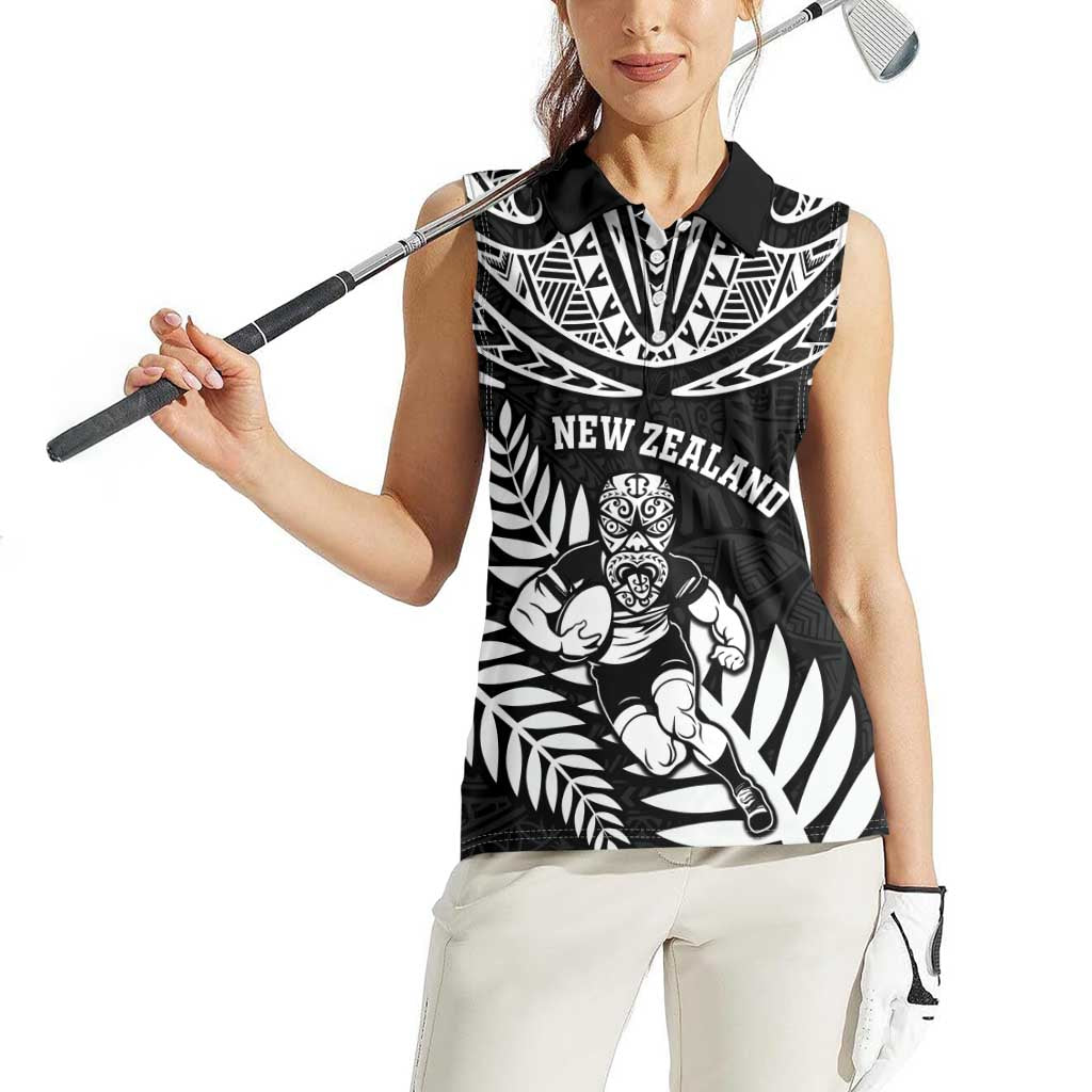 Custom New Zealand Rugby Women Sleeveless Polo Shirt Silver Fern Maori Pattern DT04 - Polynesian Pride