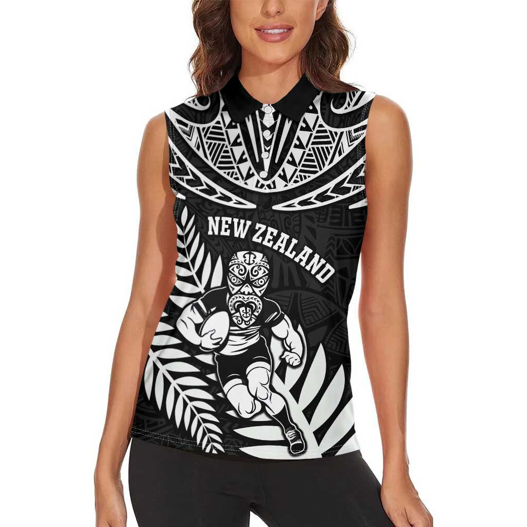 Custom New Zealand Rugby Women Sleeveless Polo Shirt Silver Fern Maori Pattern DT04 - Polynesian Pride