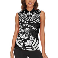 Custom New Zealand Rugby Women Sleeveless Polo Shirt Silver Fern Maori Pattern DT04 - Polynesian Pride