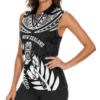 Custom New Zealand Rugby Women Sleeveless Polo Shirt Silver Fern Maori Pattern DT04 - Polynesian Pride