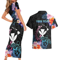Personalised Hawaii Couples Matching Short Sleeve Bodycon Dress and Hawaiian Shirt Kanaka Maoli With Fish Hook DT04 - Polynesian Pride