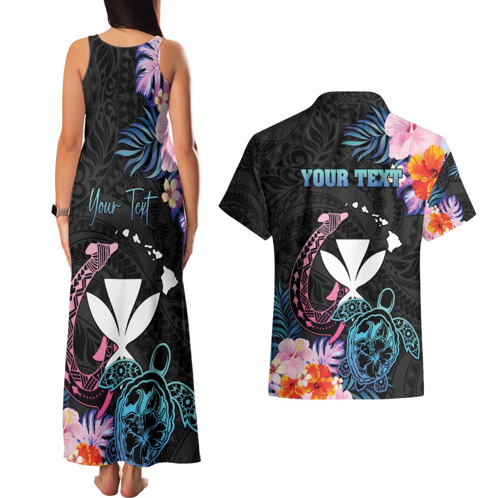 Personalised Hawaii Couples Matching Tank Maxi Dress and Hawaiian Shirt Kanaka Maoli With Fish Hook DT04 - Polynesian Pride