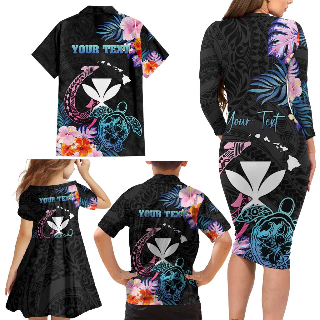 Personalised Hawaii Family Matching Long Sleeve Bodycon Dress and Hawaiian Shirt Kanaka Maoli With Fish Hook DT04 - Polynesian Pride