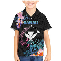 Personalised Hawaii Family Matching Mermaid Dress and Hawaiian Shirt Kanaka Maoli With Fish Hook DT04 Son's Shirt Black - Polynesian Pride