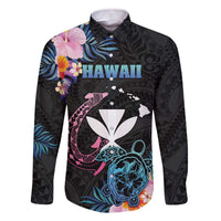 Personalised Hawaii Family Matching Off The Shoulder Long Sleeve Dress and Hawaiian Shirt Kanaka Maoli With Fish Hook DT04 Dad's Shirt - Long Sleeve Black - Polynesian Pride