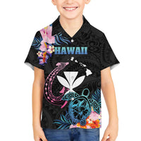 Personalised Hawaii Family Matching Off The Shoulder Long Sleeve Dress and Hawaiian Shirt Kanaka Maoli With Fish Hook DT04 Son's Shirt Black - Polynesian Pride