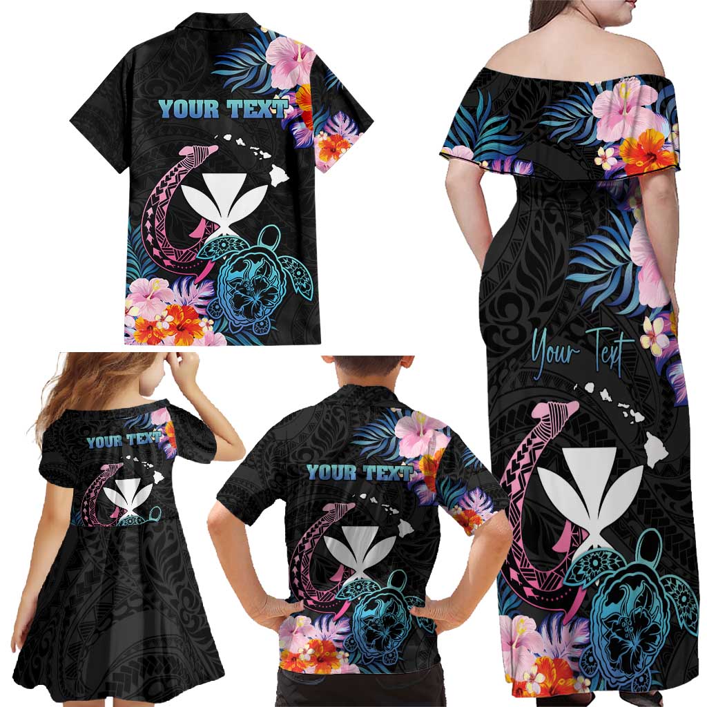 Personalised Hawaii Family Matching Off Shoulder Maxi Dress and Hawaiian Shirt Kanaka Maoli With Fish Hook DT04 - Polynesian Pride