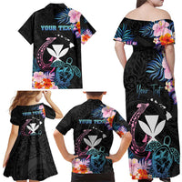 Personalised Hawaii Family Matching Off Shoulder Maxi Dress and Hawaiian Shirt Kanaka Maoli With Fish Hook DT04 - Polynesian Pride