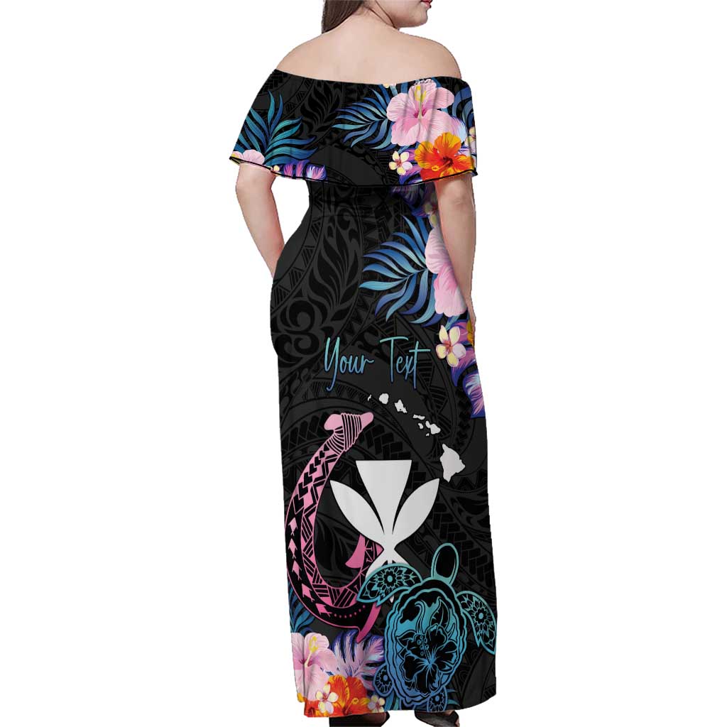 Personalised Hawaii Family Matching Off Shoulder Maxi Dress and Hawaiian Shirt Kanaka Maoli With Fish Hook DT04 - Polynesian Pride