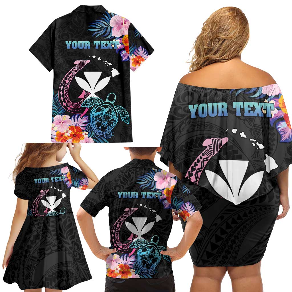 Personalised Hawaii Family Matching Off Shoulder Short Dress and Hawaiian Shirt Kanaka Maoli With Fish Hook DT04 - Polynesian Pride