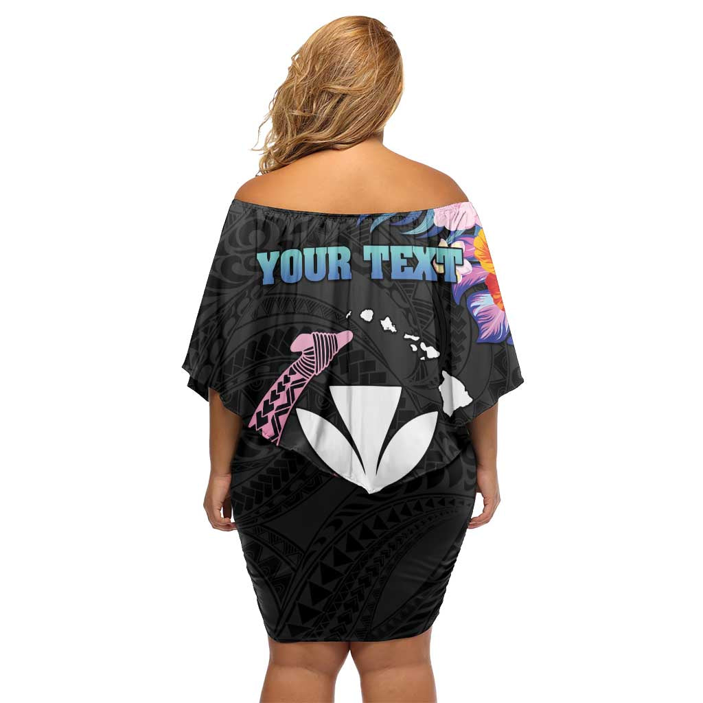 Personalised Hawaii Family Matching Off Shoulder Short Dress and Hawaiian Shirt Kanaka Maoli With Fish Hook DT04 - Polynesian Pride