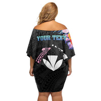 Personalised Hawaii Family Matching Off Shoulder Short Dress and Hawaiian Shirt Kanaka Maoli With Fish Hook DT04 - Polynesian Pride