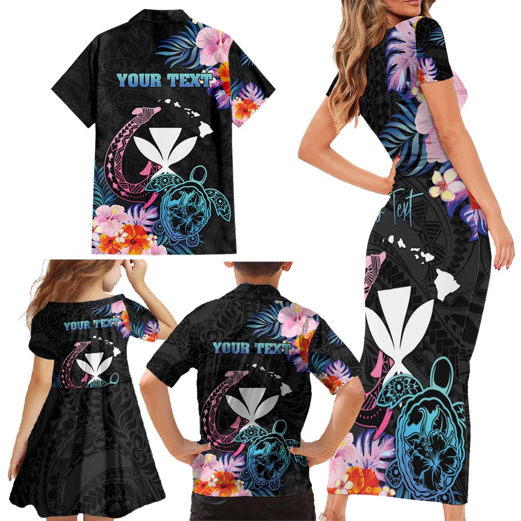 Personalised Hawaii Family Matching Short Sleeve Bodycon Dress and Hawaiian Shirt Kanaka Maoli With Fish Hook DT04 - Polynesian Pride