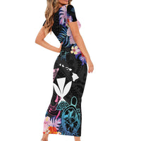 Personalised Hawaii Family Matching Short Sleeve Bodycon Dress and Hawaiian Shirt Kanaka Maoli With Fish Hook DT04 - Polynesian Pride