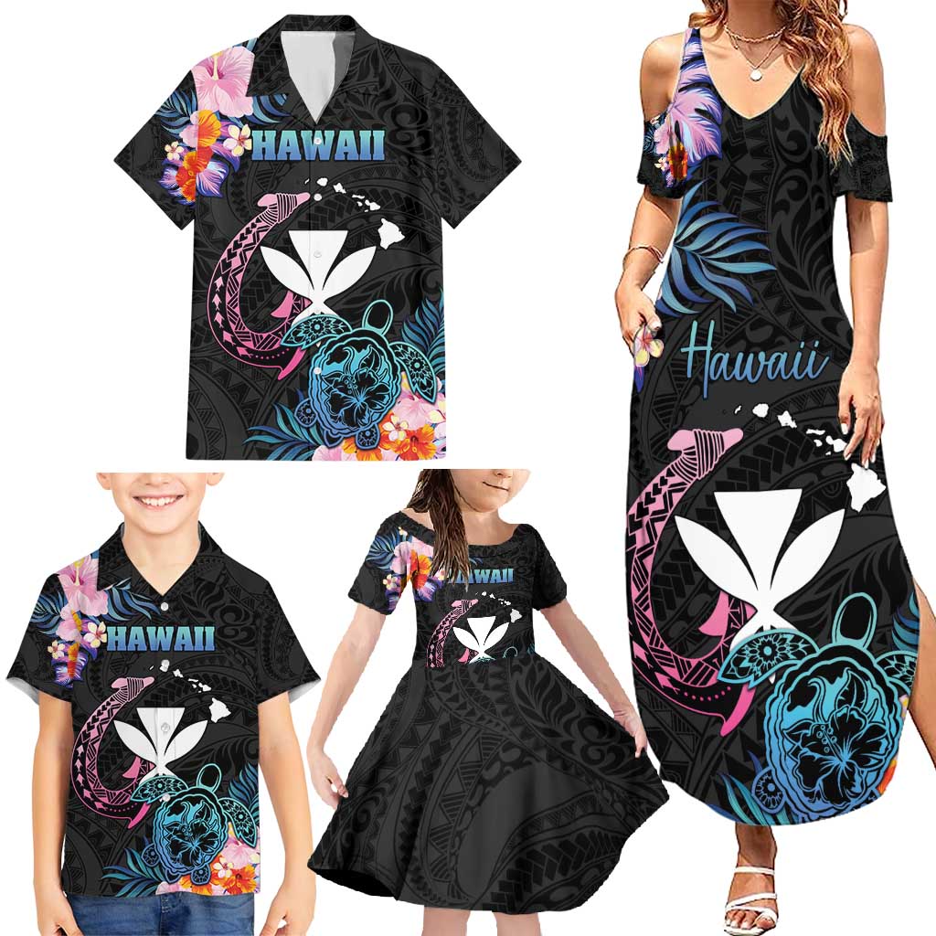 Personalised Hawaii Family Matching Summer Maxi Dress and Hawaiian Shirt Kanaka Maoli With Fish Hook DT04 - Polynesian Pride
