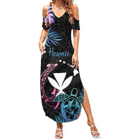 Personalised Hawaii Family Matching Summer Maxi Dress and Hawaiian Shirt Kanaka Maoli With Fish Hook DT04 Mom's Dress Black - Polynesian Pride