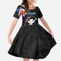 Personalised Hawaii Family Matching Tank Maxi Dress and Hawaiian Shirt Kanaka Maoli With Fish Hook DT04 Daughter's Dress Black - Polynesian Pride
