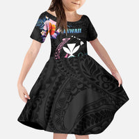 Personalised Hawaii Kid Short Sleeve Dress Kanaka Maoli With Fish Hook