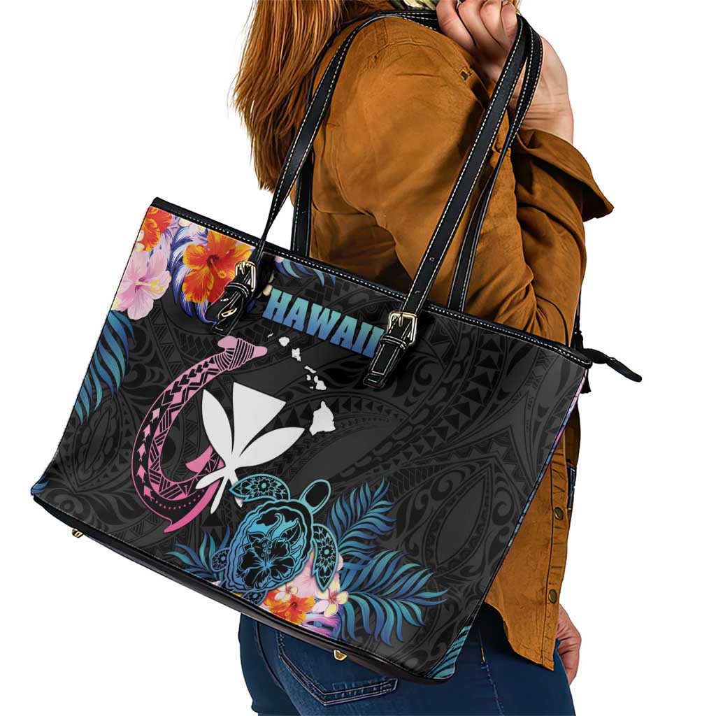 Hawaii Leather Tote Bag Kanaka Maoli With Fish Hook