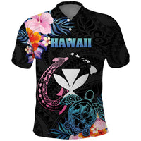 Personalised Hawaii Polo Shirt Kanaka Maoli With Fish Hook DT04 Black - Polynesian Pride