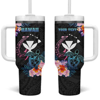 Personalised Hawaii Tumbler With Handle Kanaka Maoli With Fish Hook DT04 One Size: 40 oz Black - Polynesian Pride