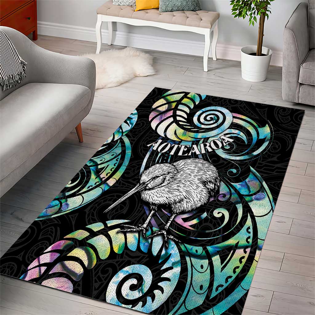 New Zealand Kiwi Bird Area Rug Silver Fern Koru Paua Shell