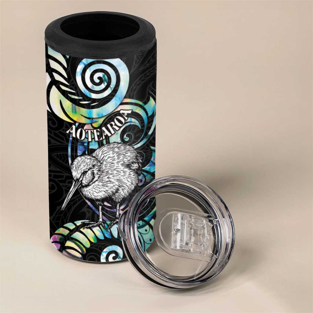 New Zealand Kiwi Bird 4 in 1 Can Cooler Tumbler Silver Fern Koru Paua Shell DT04 - Polynesian Pride