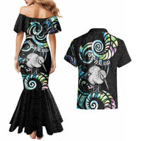 New Zealand Kiwi Bird Couples Matching Mermaid Dress and Hawaiian Shirt Silver Fern Koru Paua Shell DT04 - Polynesian Pride