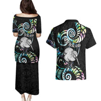 New Zealand Kiwi Bird Couples Matching Puletasi and Hawaiian Shirt Silver Fern Koru Paua Shell DT04 - Polynesian Pride