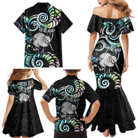 New Zealand Kiwi Bird Family Matching Mermaid Dress and Hawaiian Shirt Silver Fern Koru Paua Shell DT04 - Polynesian Pride