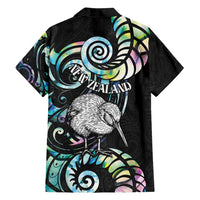 New Zealand Kiwi Bird Family Matching Off Shoulder Maxi Dress and Hawaiian Shirt Silver Fern Koru Paua Shell DT04 - Polynesian Pride