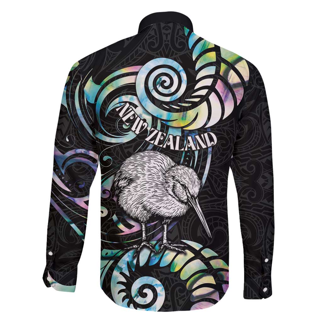 New Zealand Kiwi Bird Family Matching Off Shoulder Maxi Dress and Hawaiian Shirt Silver Fern Koru Paua Shell DT04 - Polynesian Pride