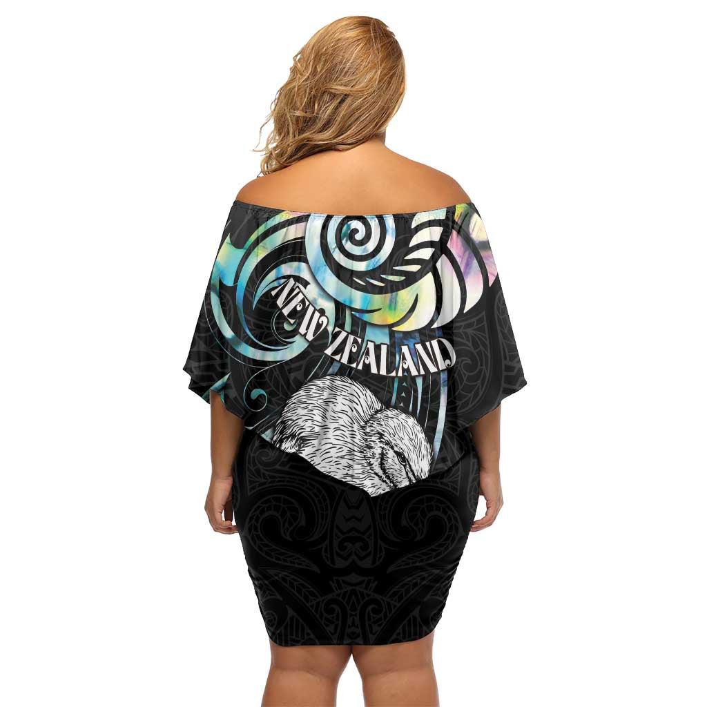 New Zealand Kiwi Bird Family Matching Off Shoulder Short Dress and Hawaiian Shirt Silver Fern Koru Paua Shell DT04 - Polynesian Pride