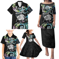 New Zealand Kiwi Bird Family Matching Puletasi and Hawaiian Shirt Silver Fern Koru Paua Shell DT04 - Polynesian Pride