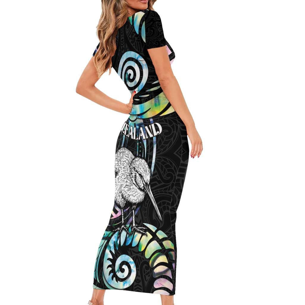 New Zealand Kiwi Bird Family Matching Short Sleeve Bodycon Dress and Hawaiian Shirt Silver Fern Koru Paua Shell DT04 - Polynesian Pride