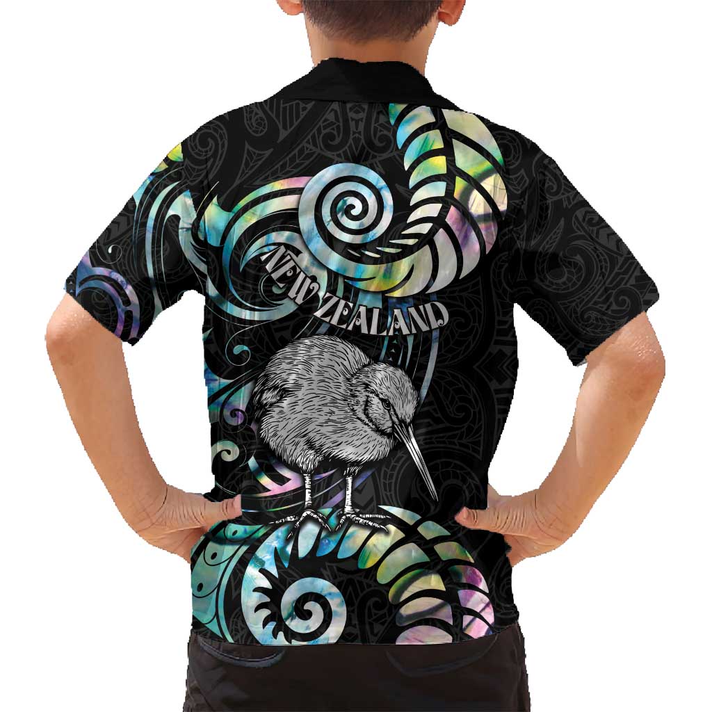 New Zealand Kiwi Bird Family Matching Summer Maxi Dress and Hawaiian Shirt Silver Fern Koru Paua Shell DT04 - Polynesian Pride