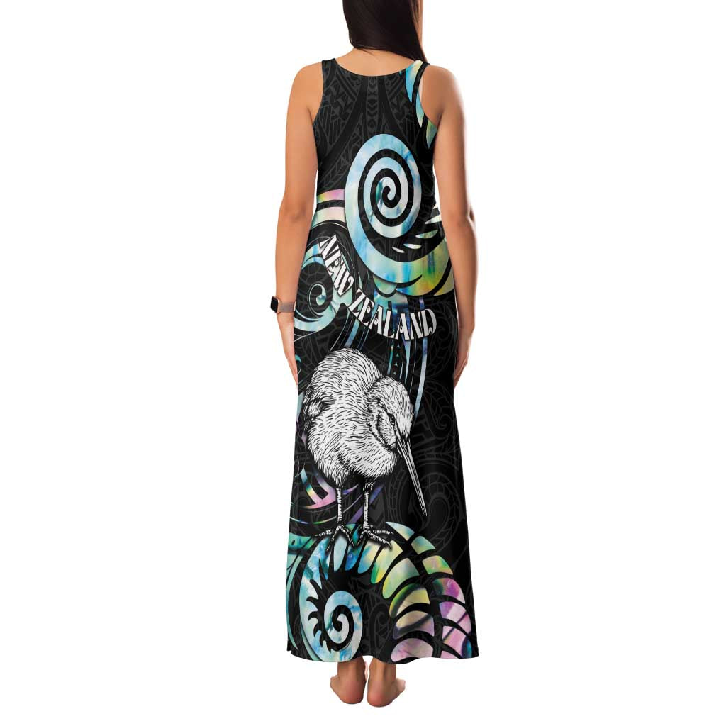 New Zealand Kiwi Bird Family Matching Tank Maxi Dress and Hawaiian Shirt Silver Fern Koru Paua Shell DT04 - Polynesian Pride