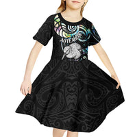 New Zealand Kiwi Bird Kid Short Sleeve Dress Silver Fern Koru Paua Shell DT04 - Polynesian Pride
