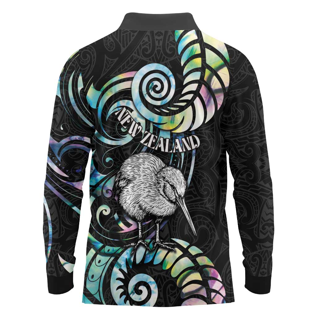 New Zealand Kiwi Bird Long Sleeve Polo Shirt Silver Fern Koru Paua Shell DT04 - Polynesian Pride