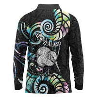 New Zealand Kiwi Bird Long Sleeve Polo Shirt Silver Fern Koru Paua Shell DT04 - Polynesian Pride