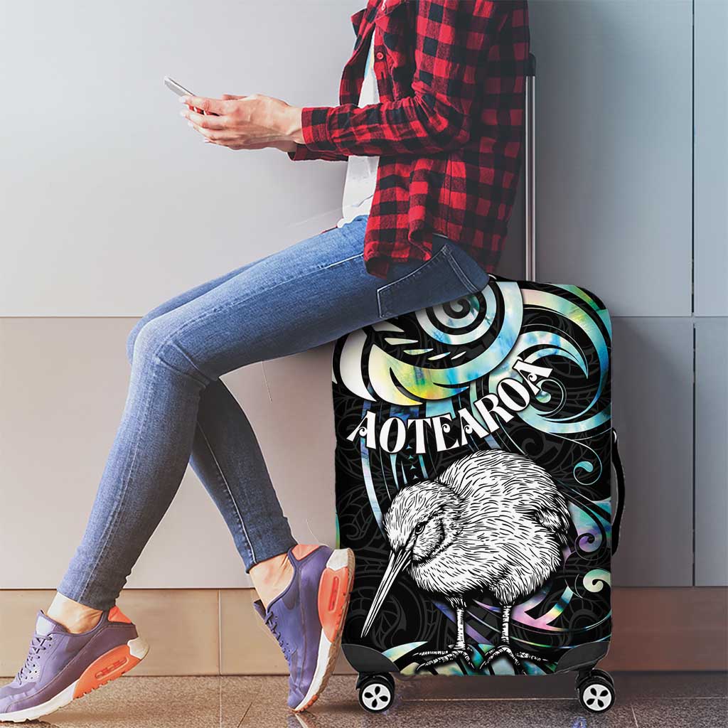New Zealand Kiwi Bird Luggage Cover Silver Fern Koru Paua Shell