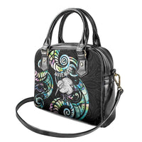 New Zealand Kiwi Bird Shoulder Handbag Silver Fern Koru Paua Shell