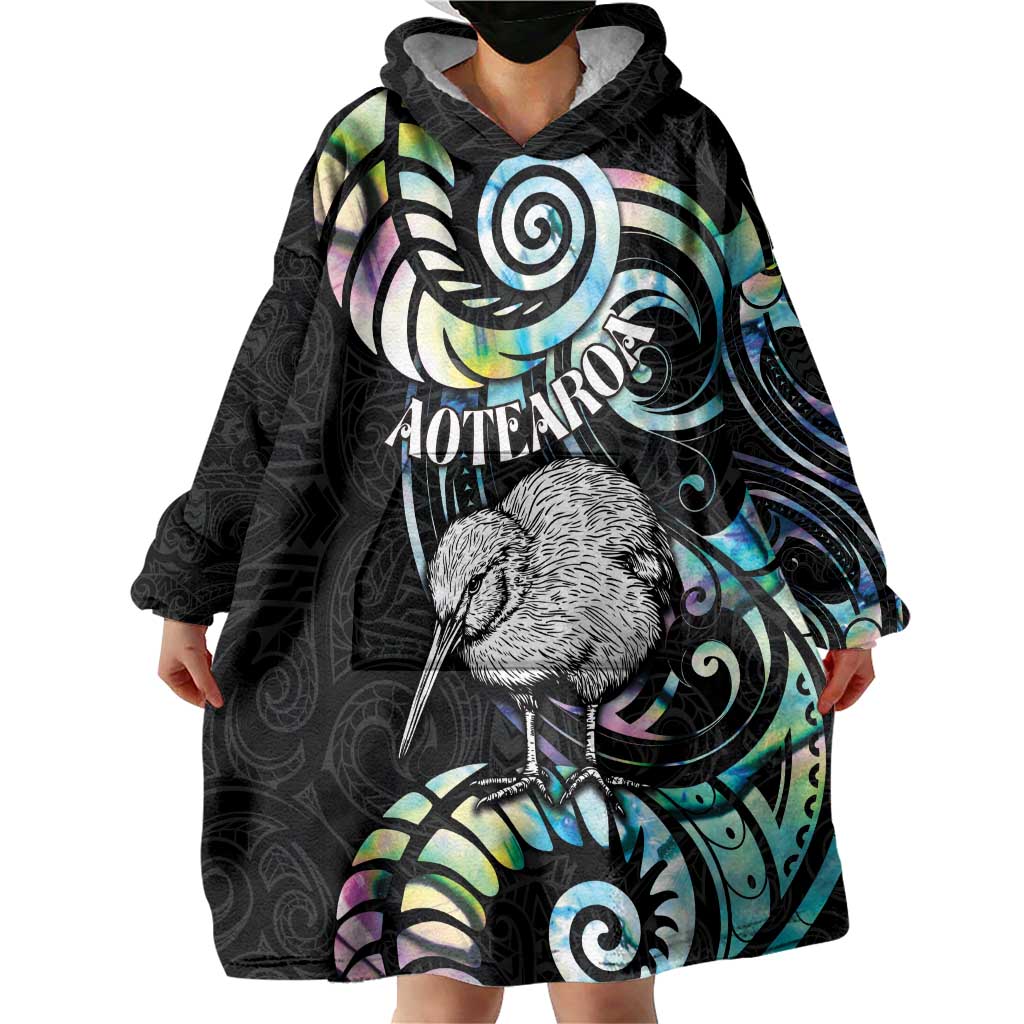 New Zealand Kiwi Bird Wearable Blanket Hoodie Silver Fern Koru Paua Shell DT04 - Polynesian Pride